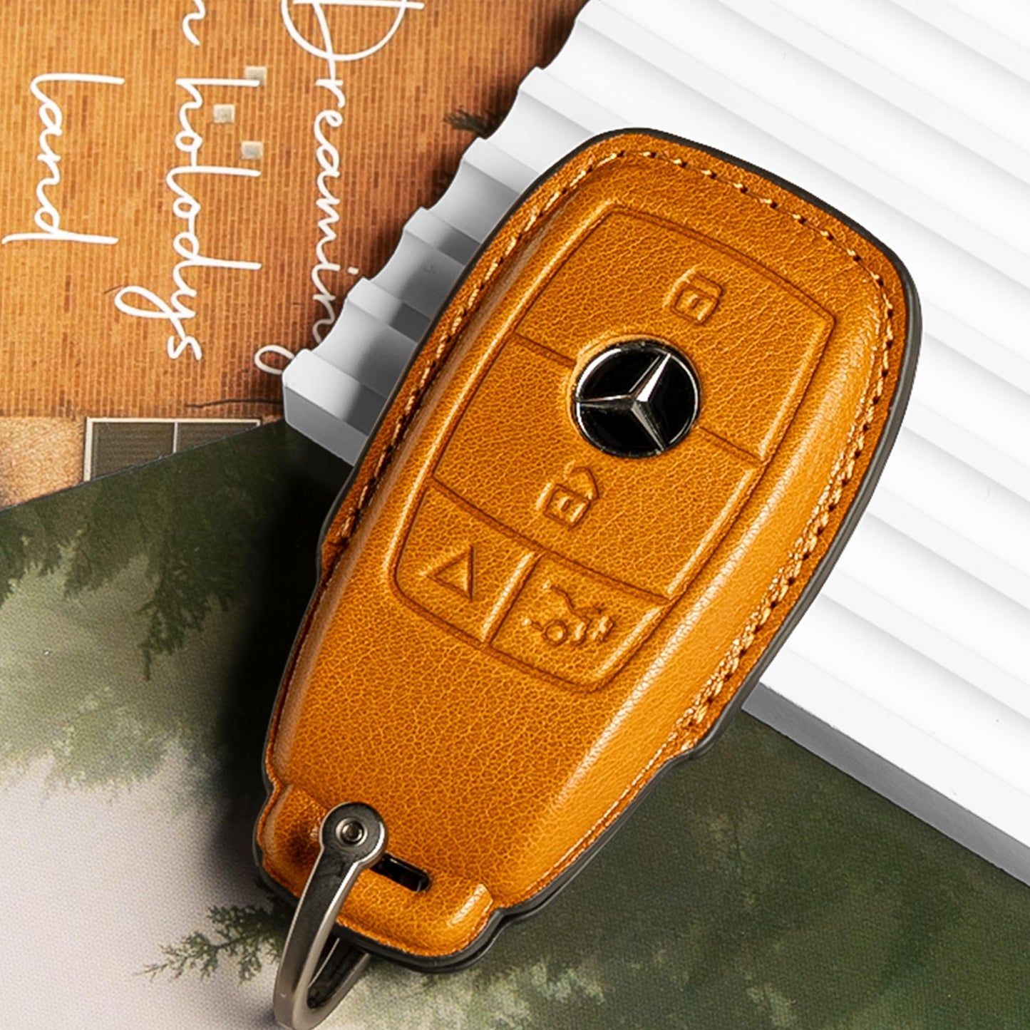 Smyfob Mercedes Benz Key Fob Cover Leather Car Key Case 2026 2025 2024 2023 2022 GLE350 GLE450 GLS450 GLS580 GLA250 GLA35 EQB CLA250 CLA35 CLA45 AMG GT
