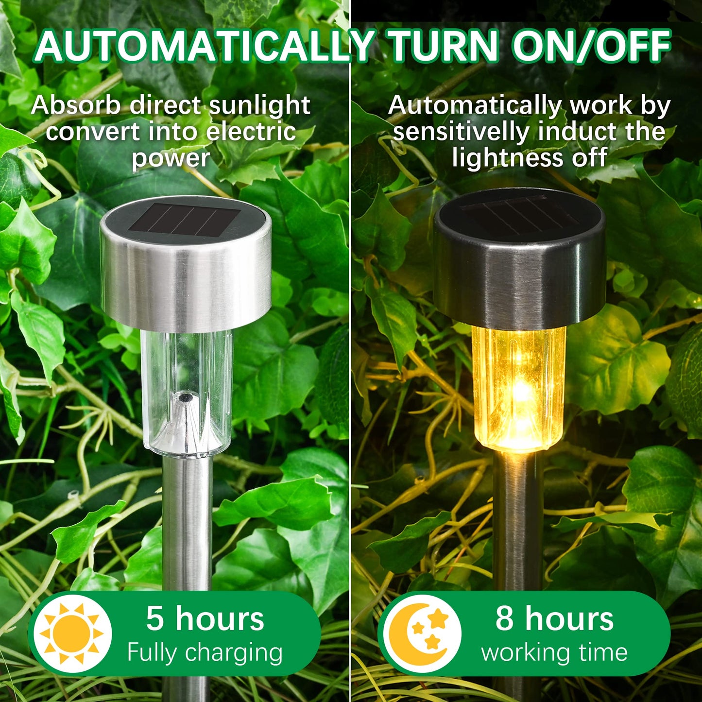 SOLPEX 12 Pack Solar Outdoor Lights Pathway, Stainless Steel Solar Lights Outdoor Waterproof,LED Landscape Lighting Solar Walkway Lights for Landscape/Patio/Lawn/Yard/Driveway-Warm White