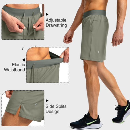 Men's Running Shorts with Zipper Pockets 7 Inch Lightweight Quick Dry Gym Athletic Workout Shorts for Men (Green Sage, 2XS)