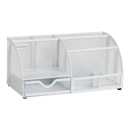 Mind Reader 7-Compartment Desktop Organizer, File & Accessory Storage, Metal Mesh Office Organizer for Desk, Workspace, Mail, White