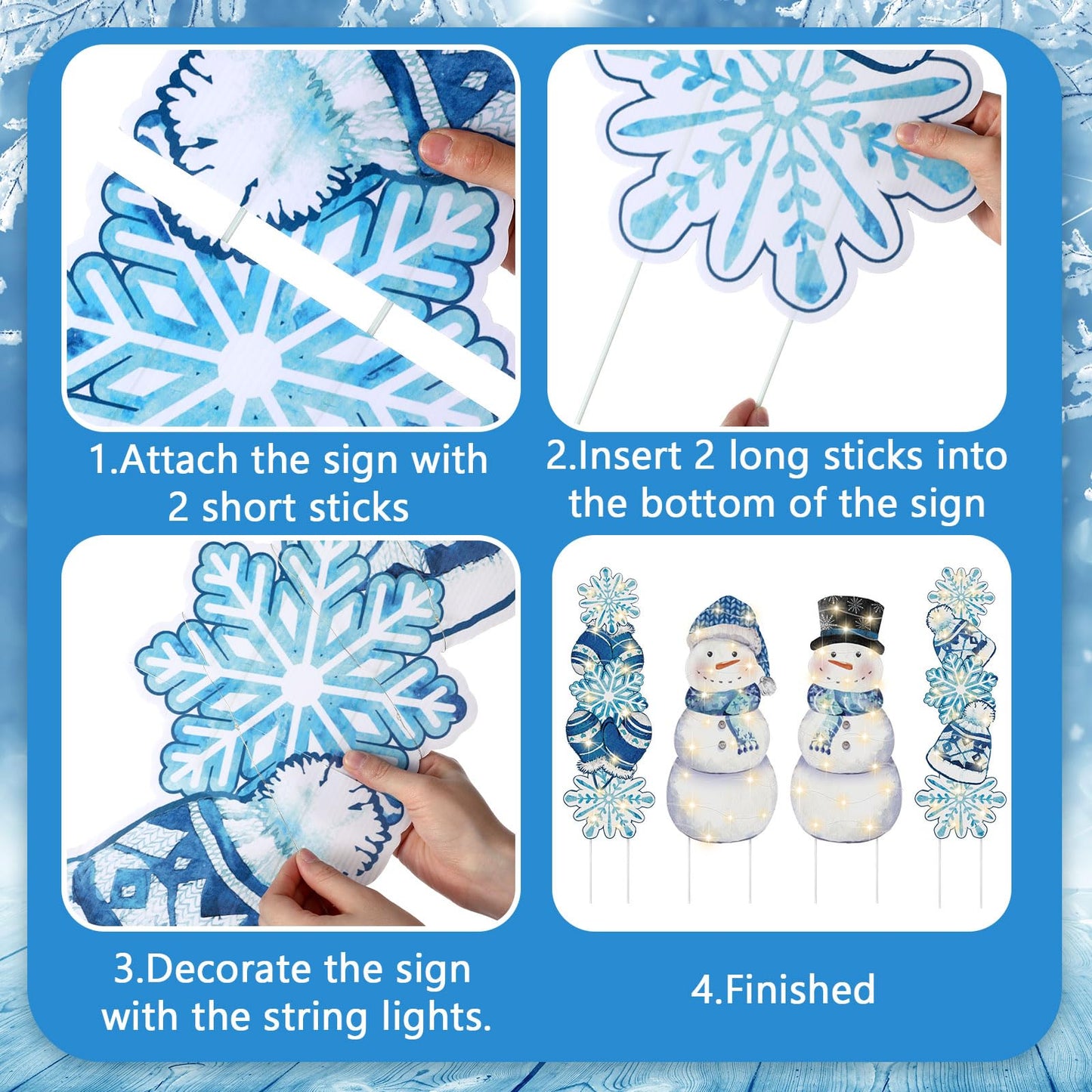 Bencailor 4 Pcs Winter Outdoor Decorations Snowman Snowflake Yard Signs with Stakes Christmas Garden Signs with LED Light Xmas Holiday Large Yard Decor for Home Lawn Party Favor Supplies(Winter Style)