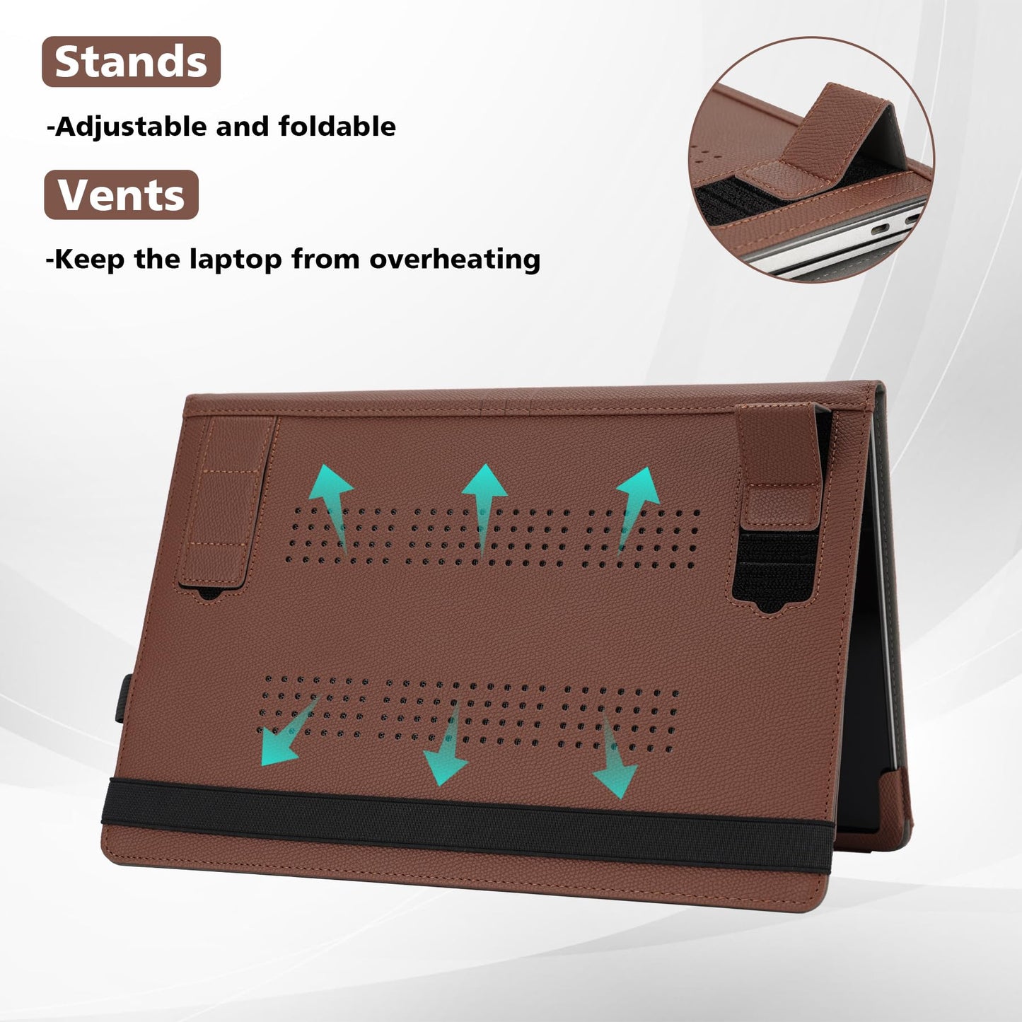 TYTX for MacBook Pro 14 Case - PU Leather with Stand & Vents for 2021-2025 Compatible with M5/M4/M3/M2/M1 Pro/Max | Fits A3426 A3427 A3434 A3112 A3185 A3401 A2918 A2992 A2779 A2442, Brown