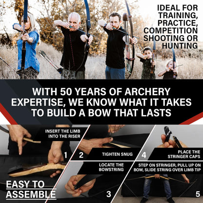 Spyder Takedown Recurve Bow - Hunting & Target Bow - Fast, Accurate, Versatile - Handcrafted Riser - Fiber Glass Maple Limbs - 62" Right Hand, 29lb with Stringer Tool