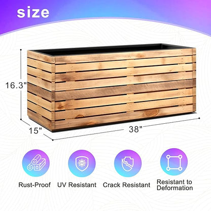 Tall Metal Planter, 15" W×16.3" H Large Rectangular Planter Box for Outdoor or Indoor, All-Weather Durable Plant Box with Drainage Holes & Removable Shelf for Patio, Porch, Garden, Trees, Flowers