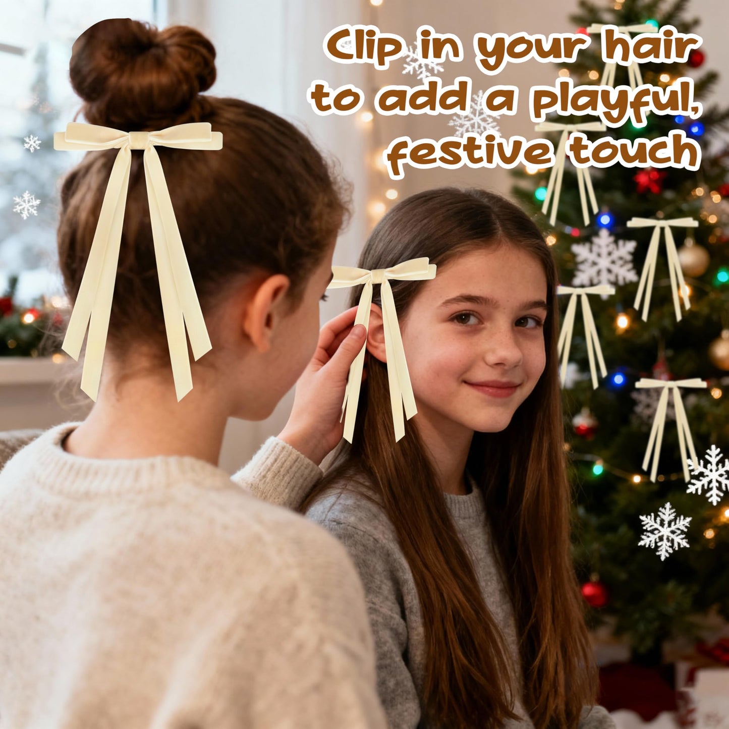 CUPLOOV 24pcs Velvet Bows for Christmas Tree, Pre-Tied Beige White Bow for Xmas Trees Wreaths Gifts Wedding Indoor Outdoor Neutral Decorations, 5 x 7 Inch