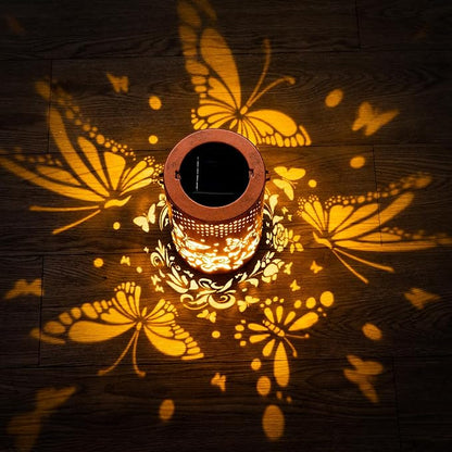 Boho Solar Lanterns Outdoor 2 Pack - Birthday Gifts for Mom Grandma Metal Hanging Solar Powered Unique Garden Decorative LED Lights for Outside Yard Patio Lawn Porch Decor (Butterfly 2 Pack)