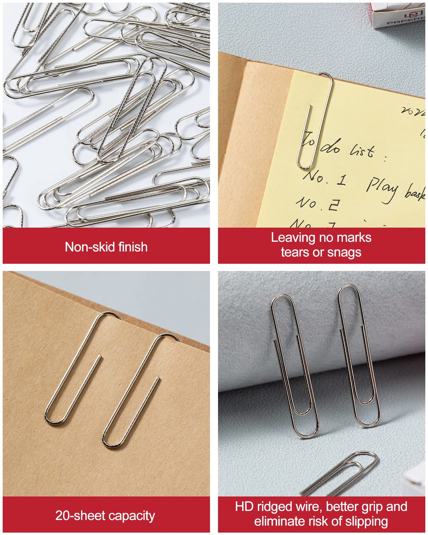 PAPERPAL Paperclips for Office School & Personal Use, Jumbo Nonskid Paper Clip (2"), 1000 Large Paper Clips (10 Boxes of 100 Each), Silver