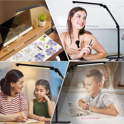 LED Desk Lamp for Home Office,Creative Touch Reading Light, with Memory Dual Light and Adjustable Swing Arm,15W 4 CCT Eye-Care Modes & 4 Brightness Levels Table Lamp with USB Charging Ports-Black