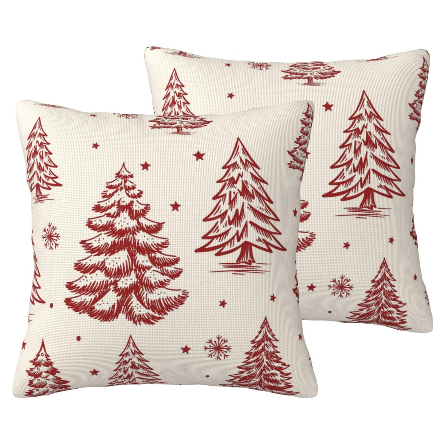 ALNMVVON Christmas Tree Pillow Covers Xmas Red and Cream Pine Tree Decorative Throw Pillows Covers 18x18 Inch Set of 2 Winter Xmas Holiday Pillowcase Farmhouse Cushion Cover for Couch Sofa Bedroom