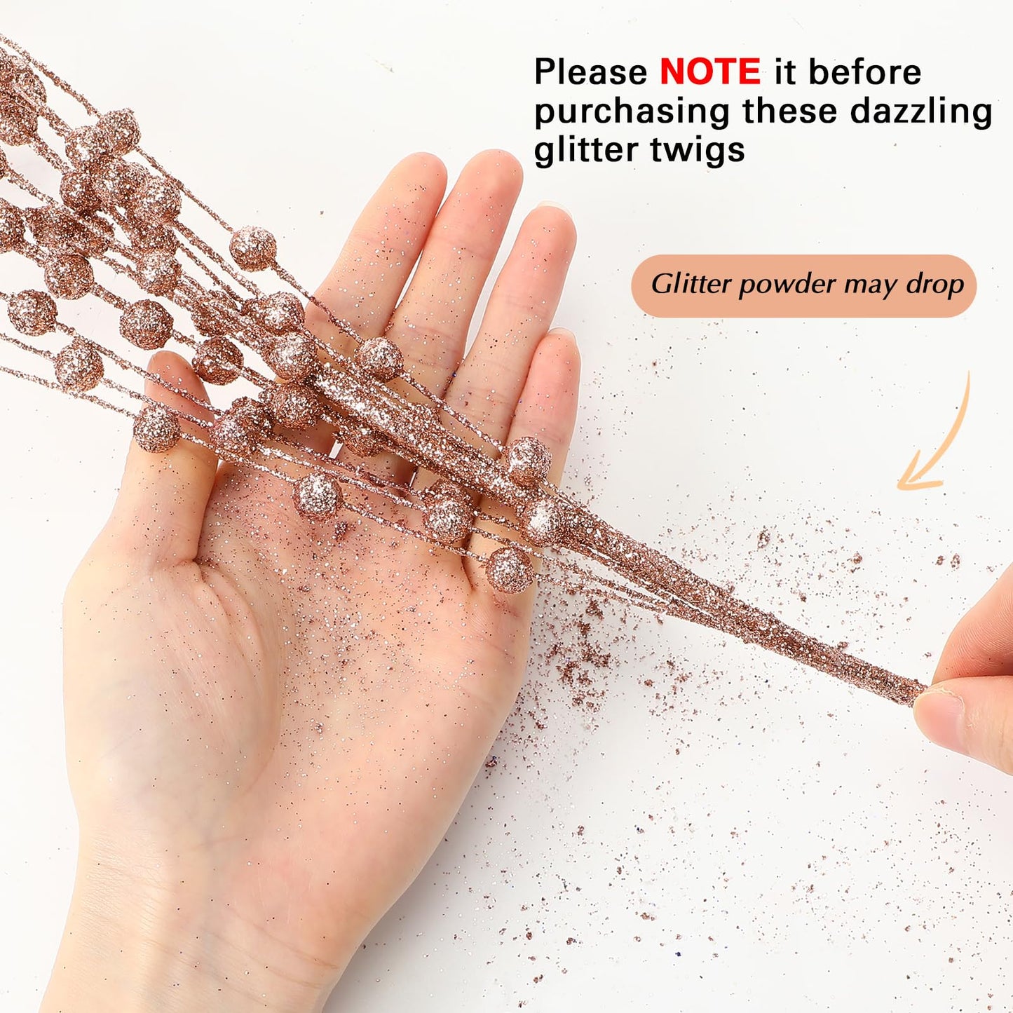 Geosar 14 Pcs Long Artificial Glitter Berry Stem Ornaments 28 Inch Christmas Picks Christmas Tree Decoration Stems Xmas Decorative Bead Sticks Glittery Twig Branches for DIY Wreath Decor(Rose Gold)