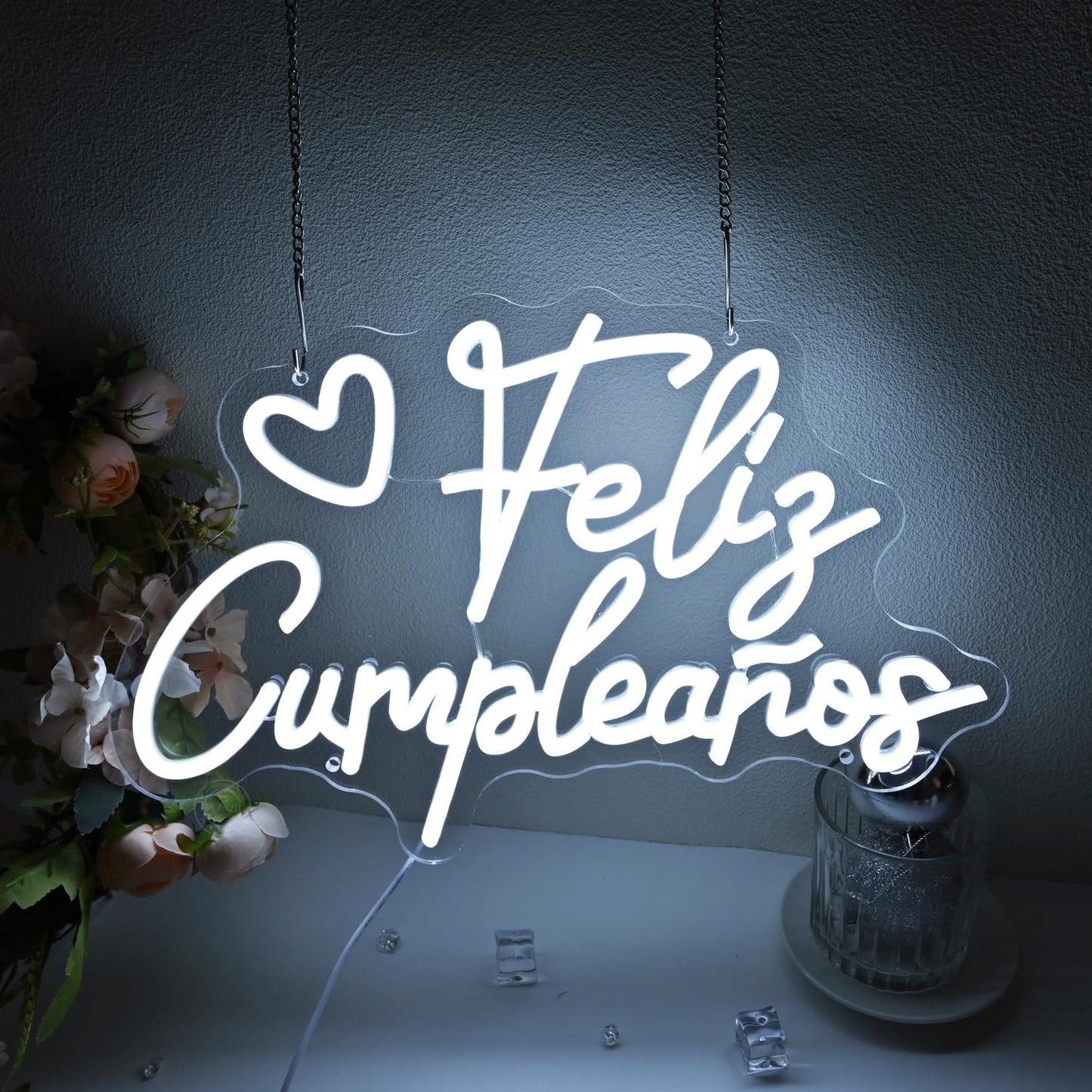 Planzo Feliz Cumpleaños Led Neon Sign Light Spinish Happy Birthday Heart Wall Sign Decor Fiesta Mexican Themed Birthday Party Backdrop Banner Gifts 15.75"x10.12" USB