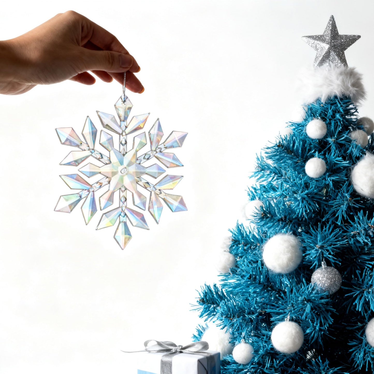 4pcs Hanging Snowfake Decorations Acrylic Snowflakes Ornaments Window Snowflake Plastic Hanging Ornament Christmas Tree Indoor Outdoor Holiday Decor