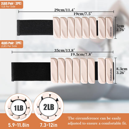 INDEPANDIA Wrist & Ankle Weights for Women and Men, 2lbs Pair Adjustable Silicone Weighted Bangles for Arm & Leg Workouts, Perfect for Pilates, Yoga, Walking & Home Fitness Training Blush Beige