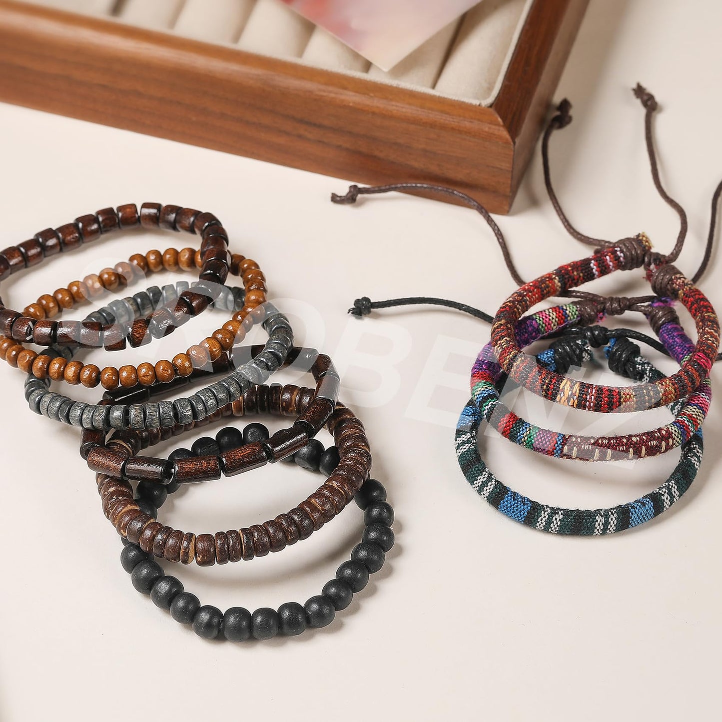 SROBENZ 36Pcs Braided Leather Bracelets for Men Women Wrap Wood Beads Cuff Bracelet Hemp Cords Ethnic Tribal Handmade Wrap Wristband Bracelets Set Adjustable(36Pcs)