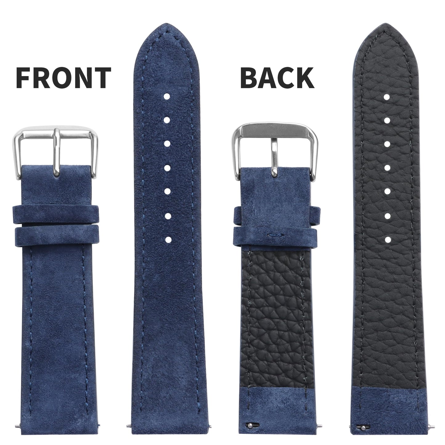 JUNGHELE Suede Leather watch bands for men and women, Quick Release leather watch strap with Silver Buckle watch leather strap, Blue 22mm watch band WBG0206