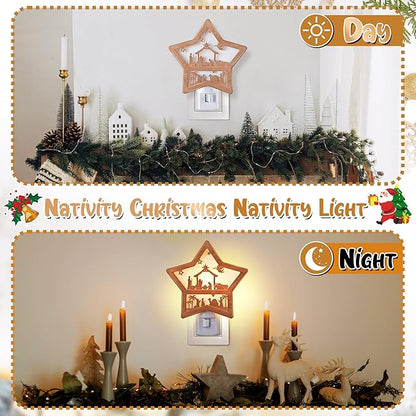 Christmas Jesus Nativity Scene Night Light Plug in, Christmas Jesus Born 120V C7 LED Wall Plugin Nightlights, Christmas Nativity Star Night Light Decor for Bedroom Bathroom Kitchen Hallway