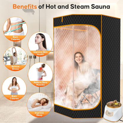 M METERXITY Portable Sauna for Home, Thickened 600D Steam Sauna Tent, Home Sauna Box with 3L 1500w Steamer, 9 Levels Heat, Folding Chair, Remote Control