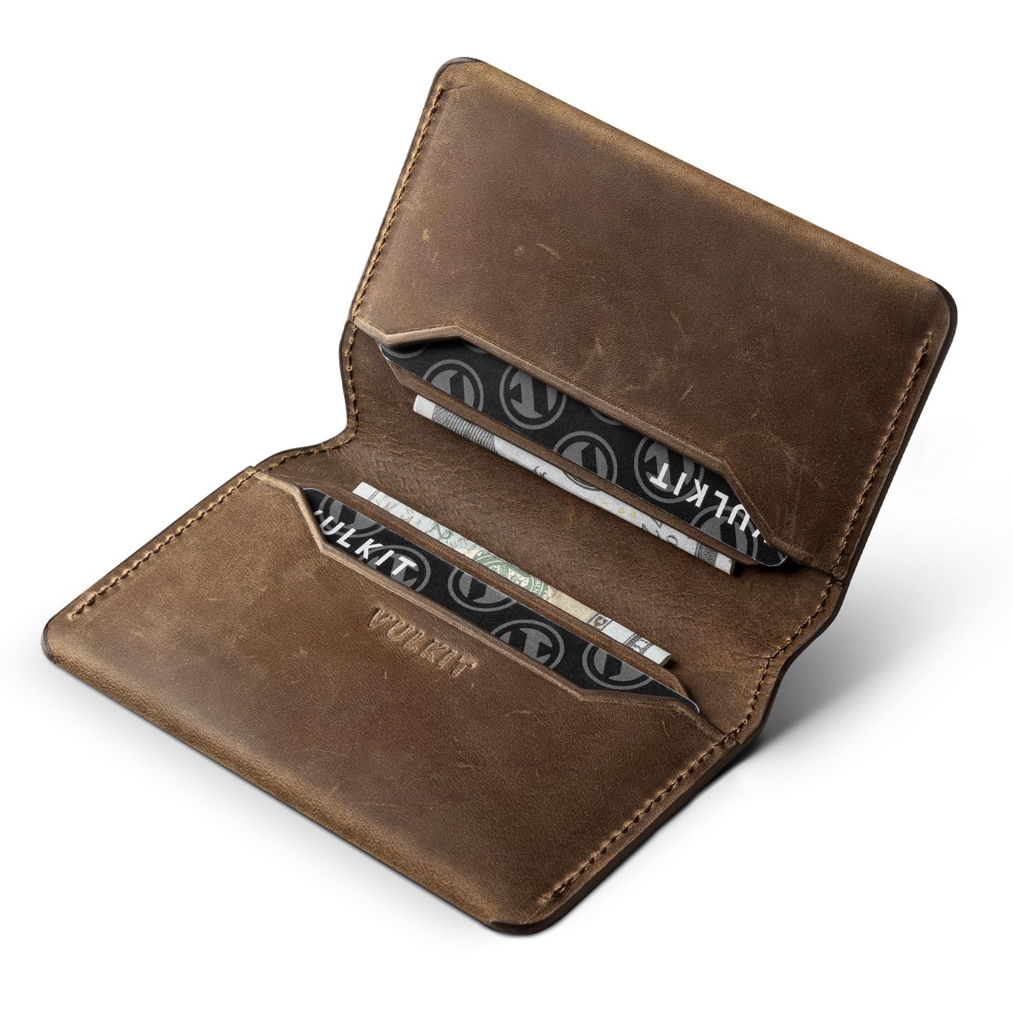 VULKIT Slim Minimalist Card Holder RFID Blocking Leather Credit Card Holder Front Pocket Wallet Magnetic Closure, Handcrafted Cowhide Version