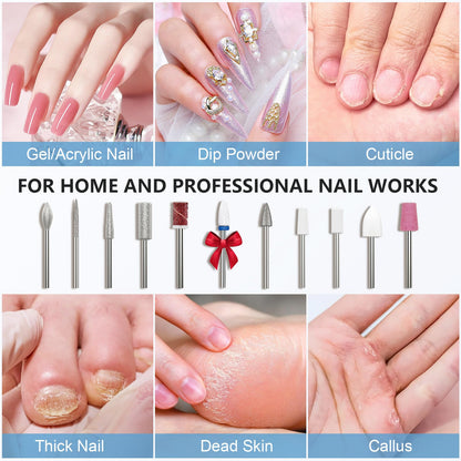 Kredioo Nail Drill Professional Electric 35000RPM Nail Drill Machine Kit Remove Gel Nails Acrylic Polish Thick Toe with 11 Sanding Bits E File Set