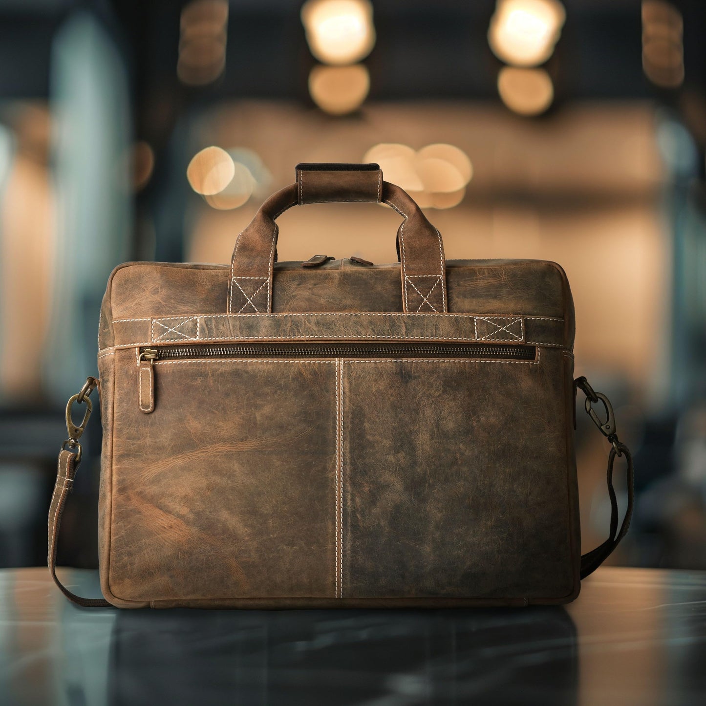 LEATHER VILLAGE 18" Leather Laptop Messenger Briefcase Bag for Men-Leather Satchel for Travel and Office Shoulder Bag-Rustic Brown
