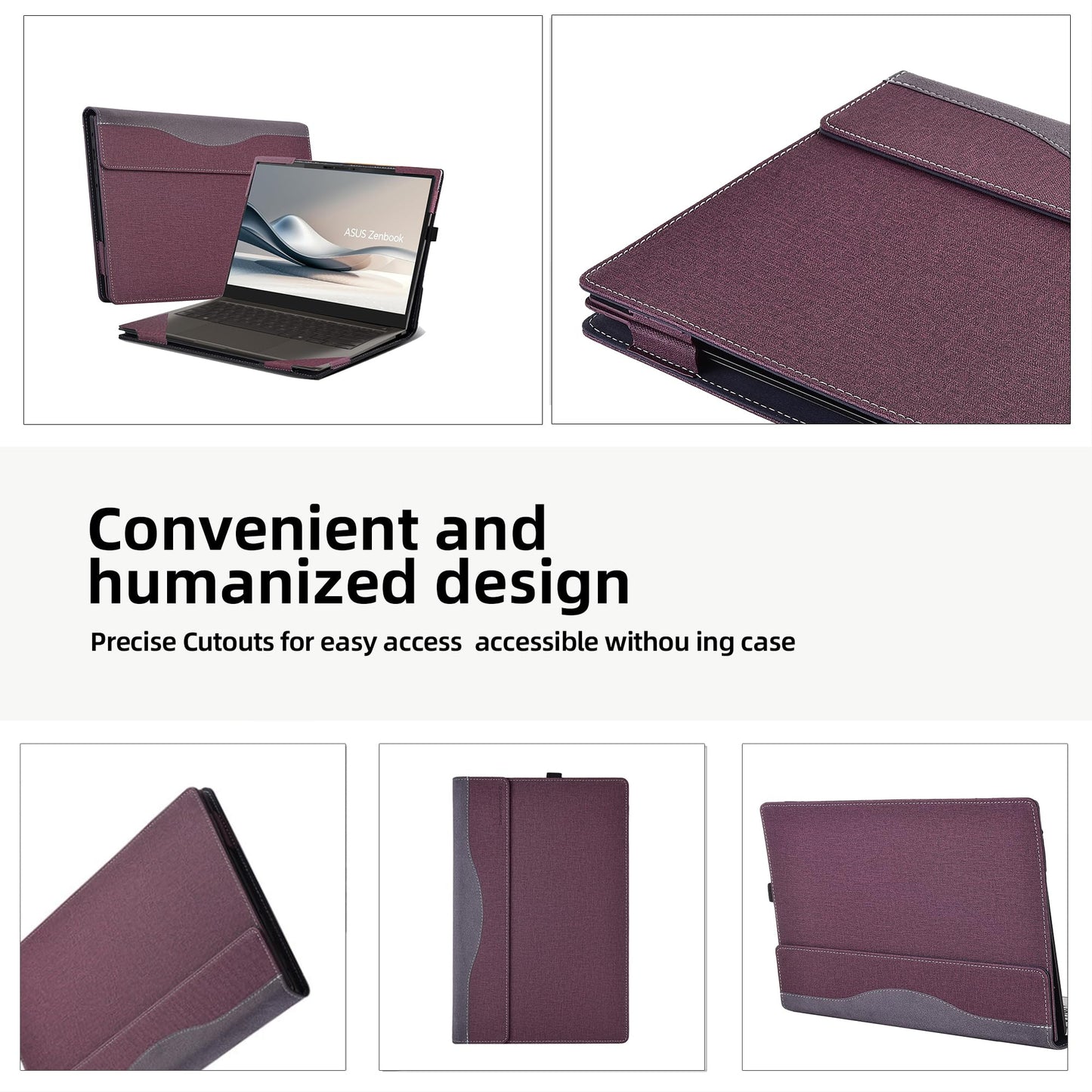Laptop Case for ASUS Zenbook S 14 (UX5406 UX5406SA) | Zenbook A14 UX3407 UX3407QA UX3407RA14 PU Leather Protective Bag Detachable Shell (Wine red)