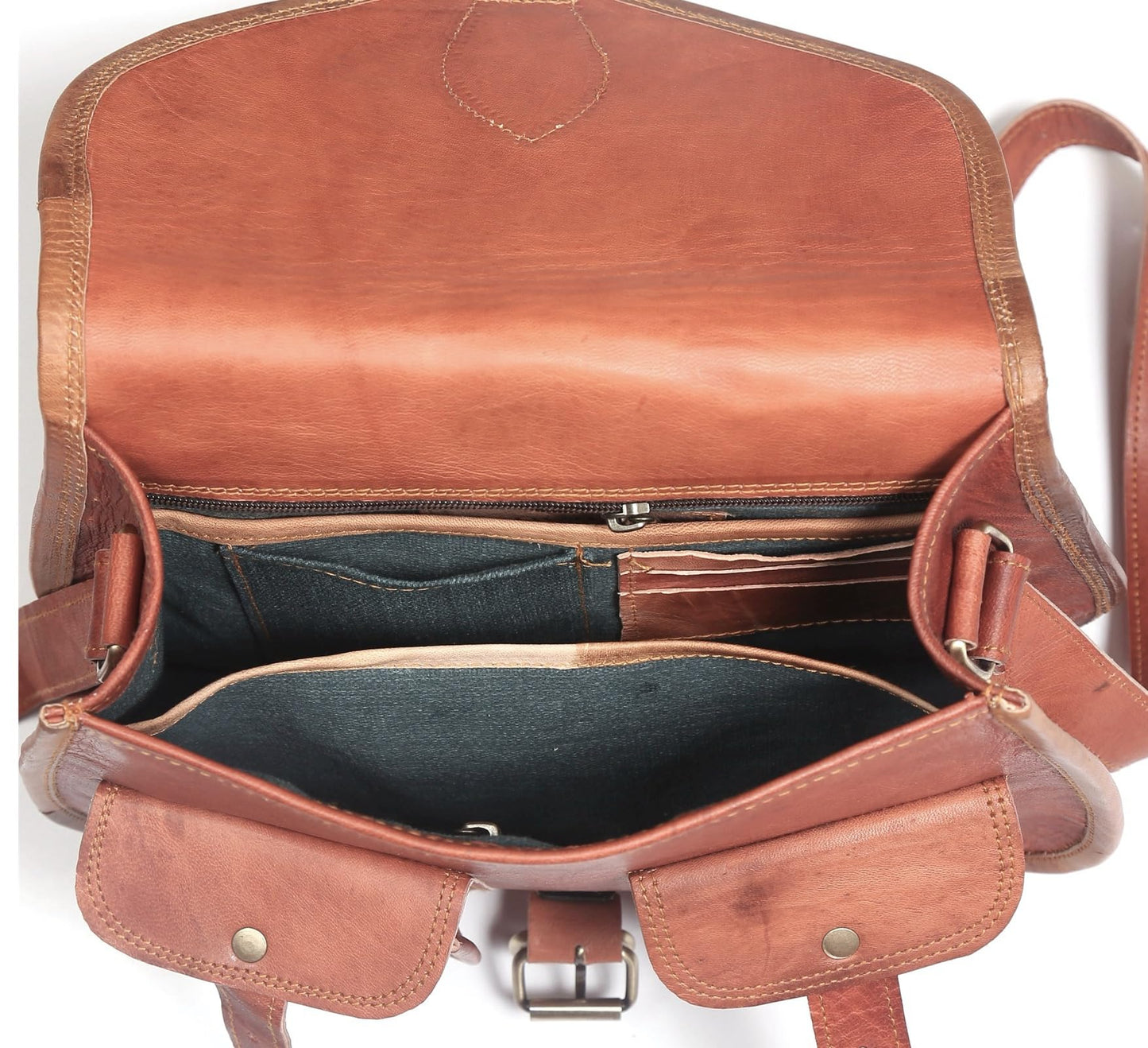 Firu-Handmade Women Vintage Style Genuine Brown Leather Crossbody Shoulder Bag Handmade Purse