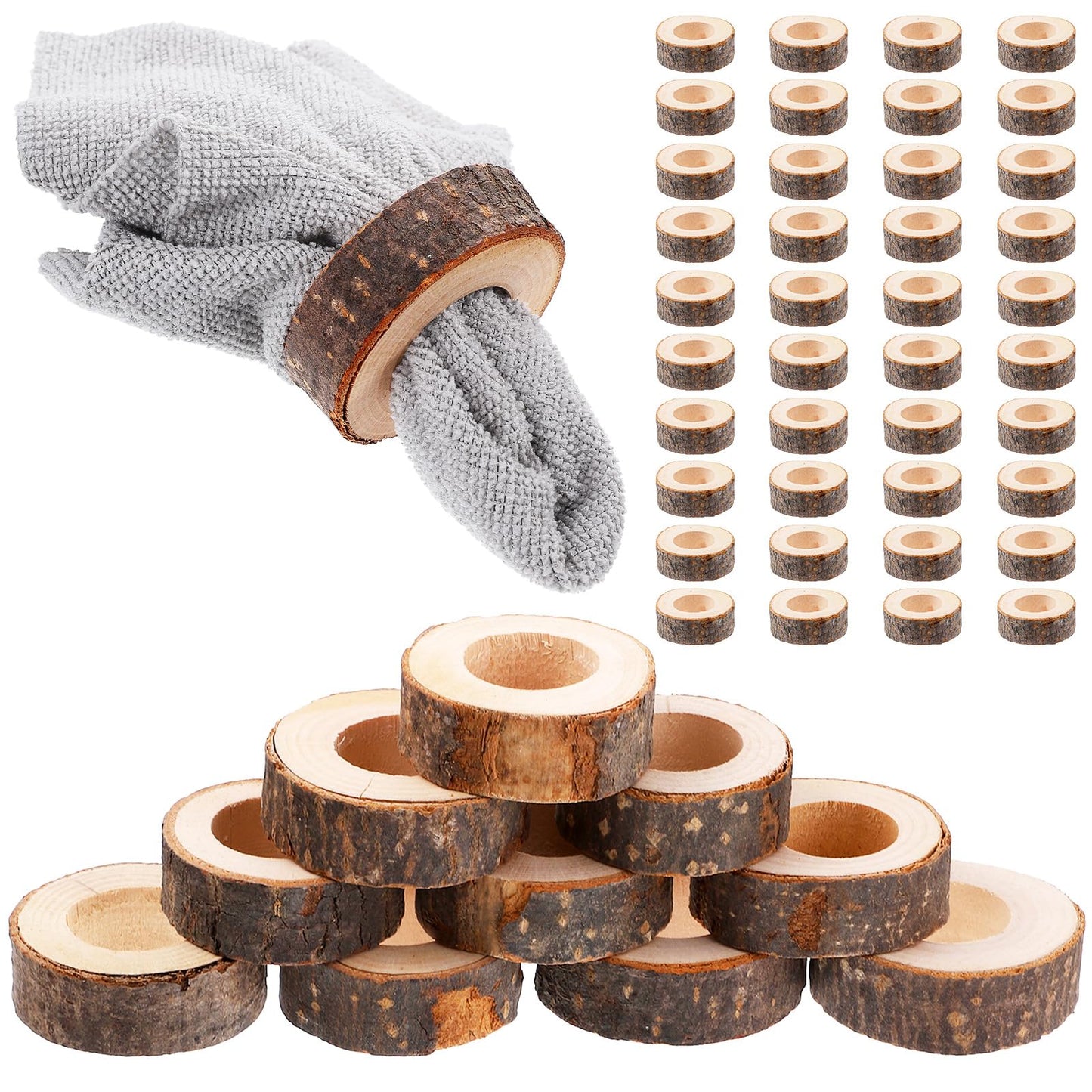 50 Pcs Wooden Bark Napkin Ring 1.18 Inch Handcrafted Wooden Napkin Holder Decorative Round Shaped Holders with Bark Edge Natural Design for Table Dining Parties Special Occasions Kitchen & Home Decor