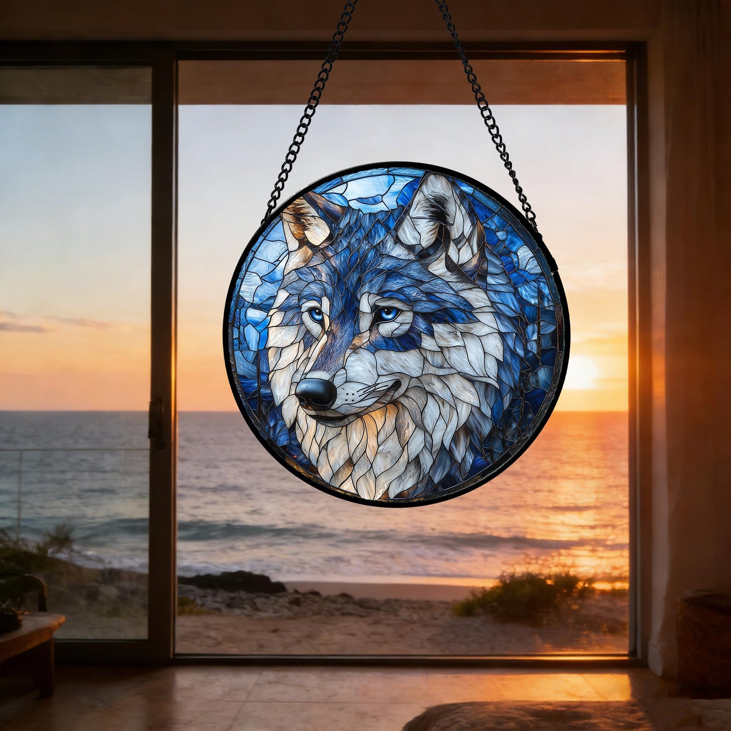 DASTOLL Stained Glass Window Hanging - Funny Wolf Suncatcher Ready to Hang Window Doors Home Decoration and Christmas, Mother's Day Birthday Gifts for Women, Men, and Mom 7.8x7.8 in