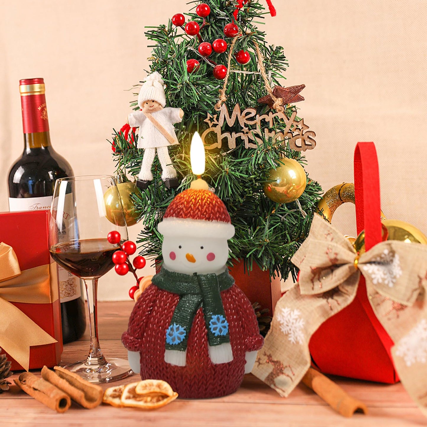 DRomance Snowman Flameless Flickering Candle Battery Operated with 6 Hour Timer Real Wax Hand-Painted LED Pillar Candle 3D Wick Indoor Christmas Holiday Decor(Sweater, 2.2" D x 5.7" H)