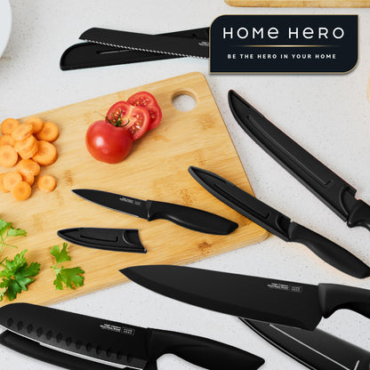 Home Hero Kitchen Knife Set with Sharpener - High Carbon Stainless Steel Knife Block Set with Ergonomic Handles (20 Pcs - Acrylic Black)