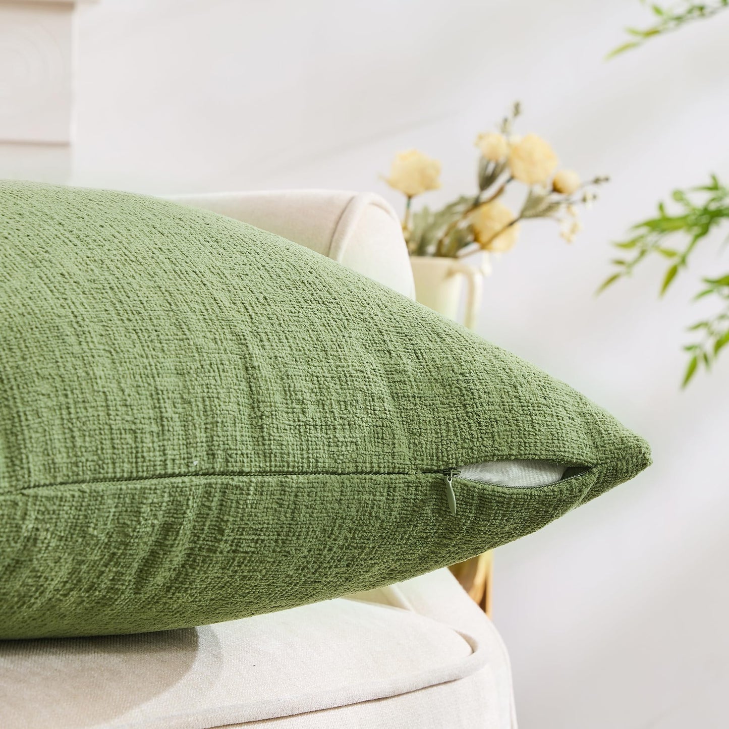 GAWAMAY Set of 2 Soft Textured Chenille Throw Pillow Covers 18x18 Inch (45x45 CM), Decorative Pillowcases Cushion Covers for Farmhouse Home Decor, Couch Living Room Sofa Bedroom Chair, Sage Green
