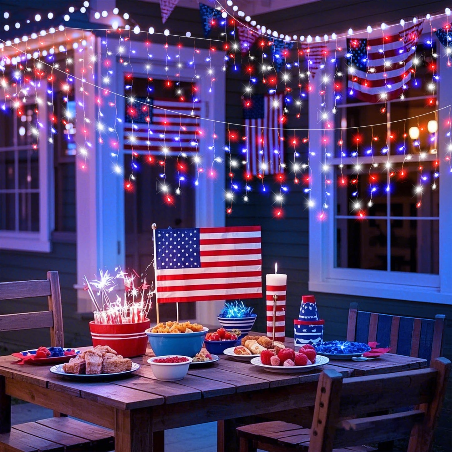 Red White and Blue Icicle Lights for Outside – 66ft 640LED Outdoor Waterproof Christmas Lights, 4th of July Decorations Independence Day Patriotic Lights with 120 Drops for House Roof Window Fence