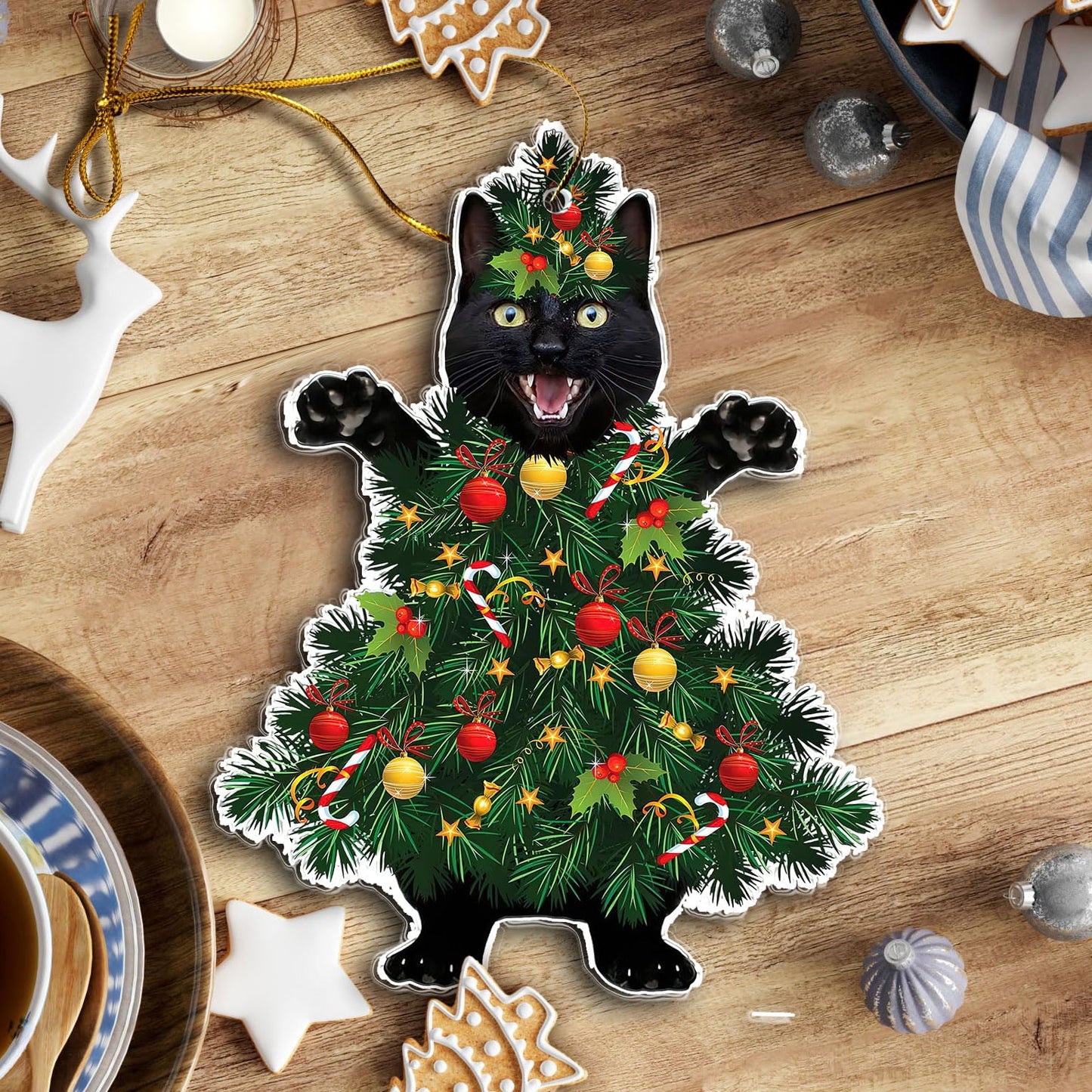 Black Cat Acrylic Christmas Ornament – Funny Cat Xmas Tree Decoration – Kitty Lover Christmas Ornament – Cute Black Kitten Holiday Ornament – Cat Christmas Ornament Gift for Kitty Mom Kitten Dad