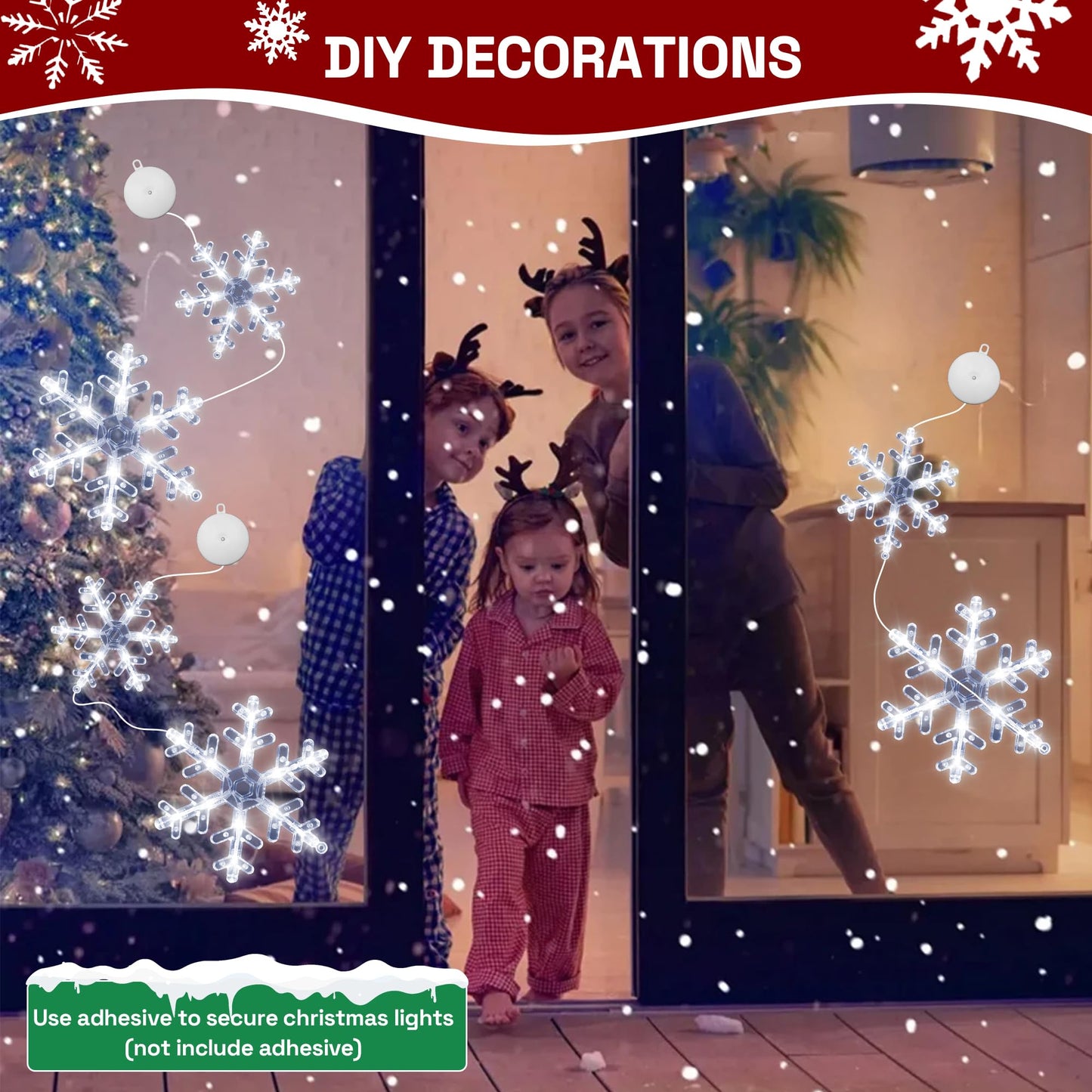 [Timer] Christmas Window Decorations, 3 Pack Snowflake Christmas Window Lights with Suction Cup, Hanging LED Battery Operated Xtmas Lights Indoor Xmas Tree Fireplace Home Party Decor