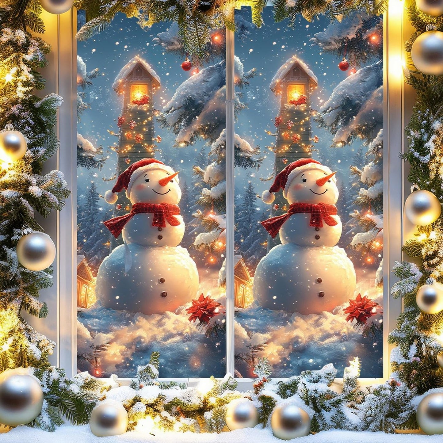 Christmas Window Film Snowman Stained Window Film Decorative Privacy Window Clings for Glass Covering Static Stickers Christmas Snowman Windows Cling for Xmas Home Window & Glass Door Decor