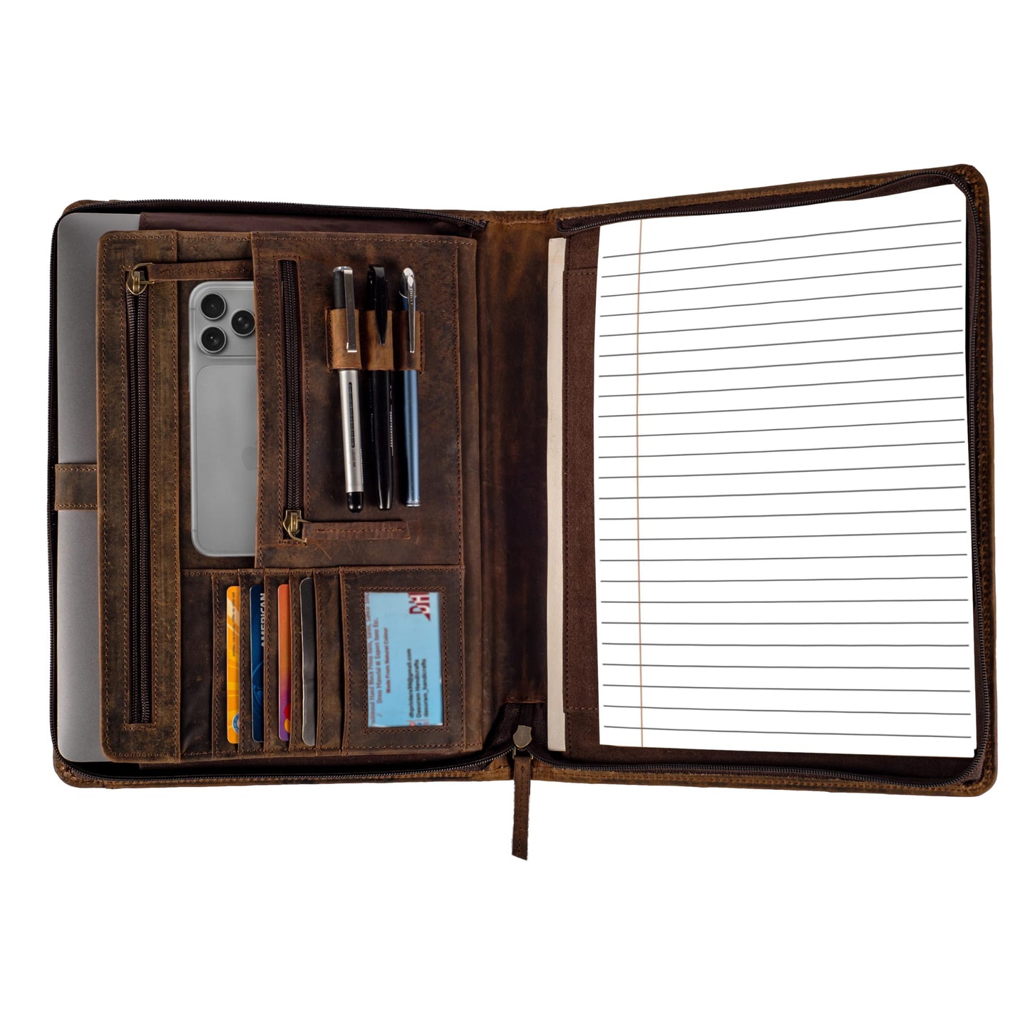 LEATHER VILLAGE Leather Portfolio Organizer - Professional Business Padfolio for Men & Women - Stylish Document Card Holder, Folio for A4/Letter Size Writing Legal Pad, Brown