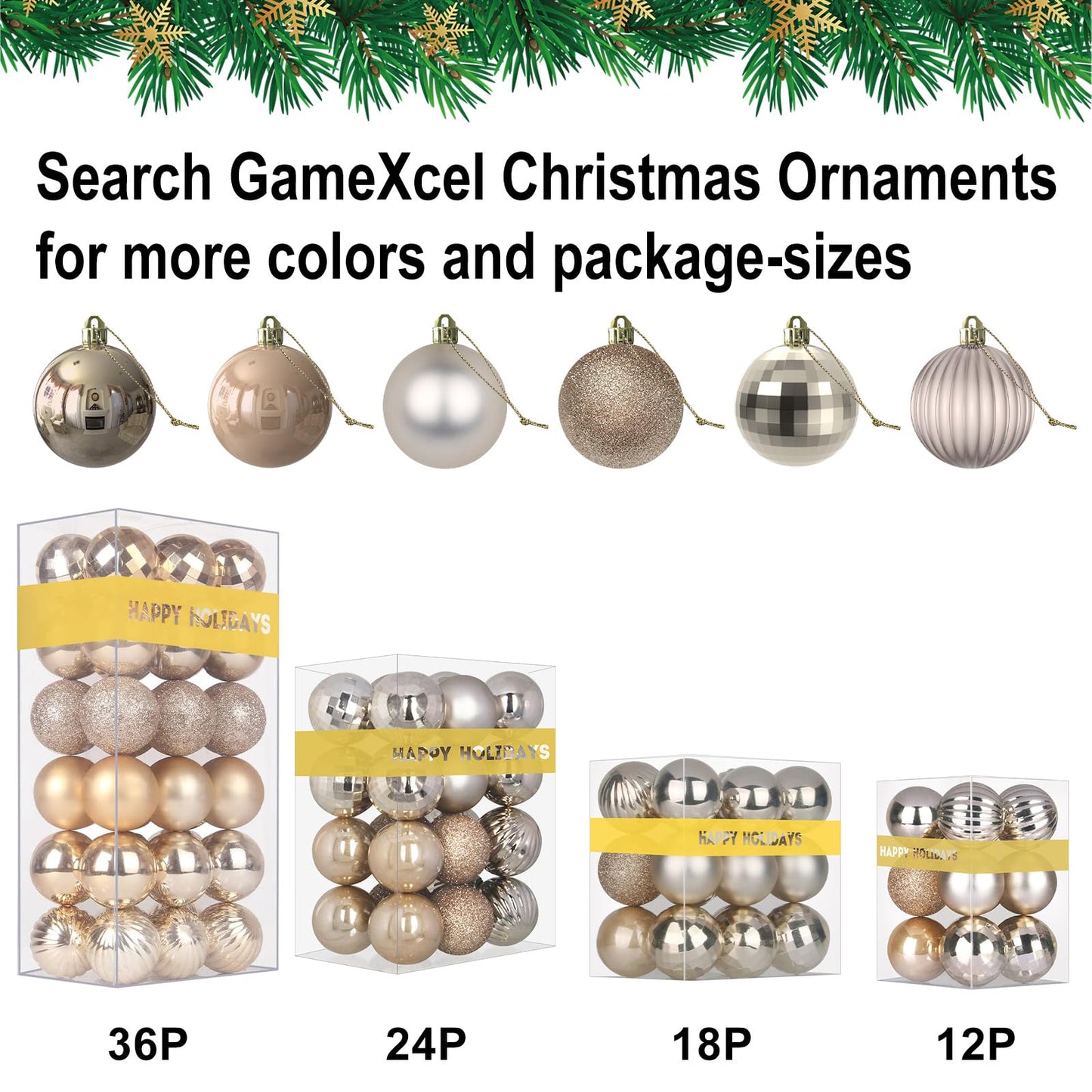 Champagne Gold 2.5" Christmas Balls Christmas Tree Decoration Ornaments Shatterproof Hanging Balls for Birthday Halloween Holiday Wedding Decorations Set of 24pcs