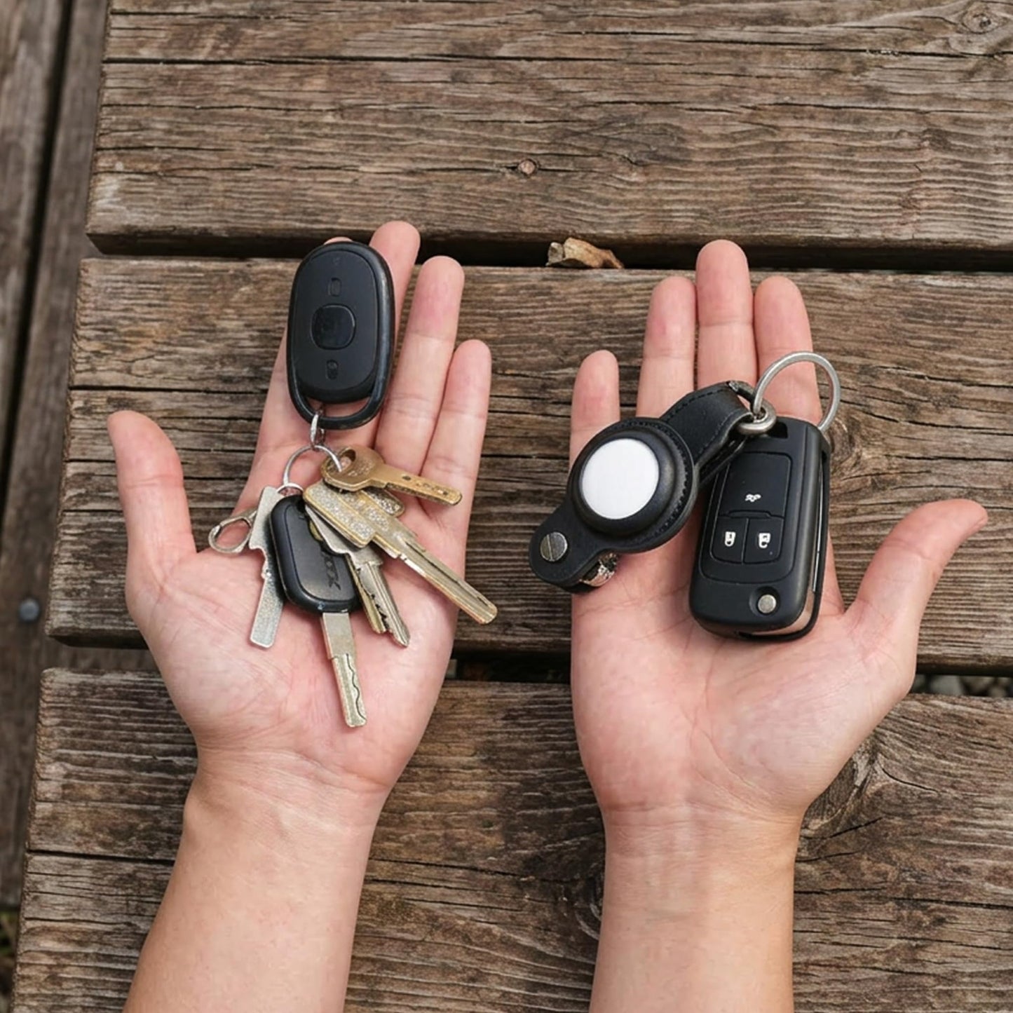 CAXGEK Compact PU Leather Key Organzier for Apple AirTag. [Black, without Airtag]