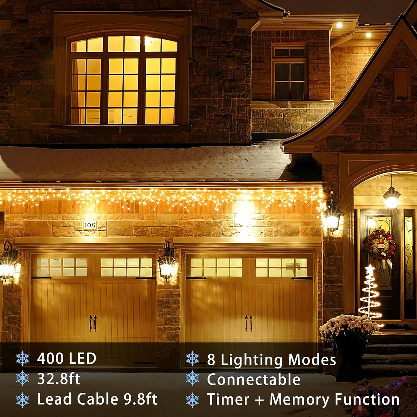 32.8ft 400 LED Icicle String Lights, 8 Modes Waterproof Icicle Christmas Lights Outdoor with Memory Function, Curtain Fairy Lights Hanging Decor for Home, Party, Christmas & Halloween (Warm White)