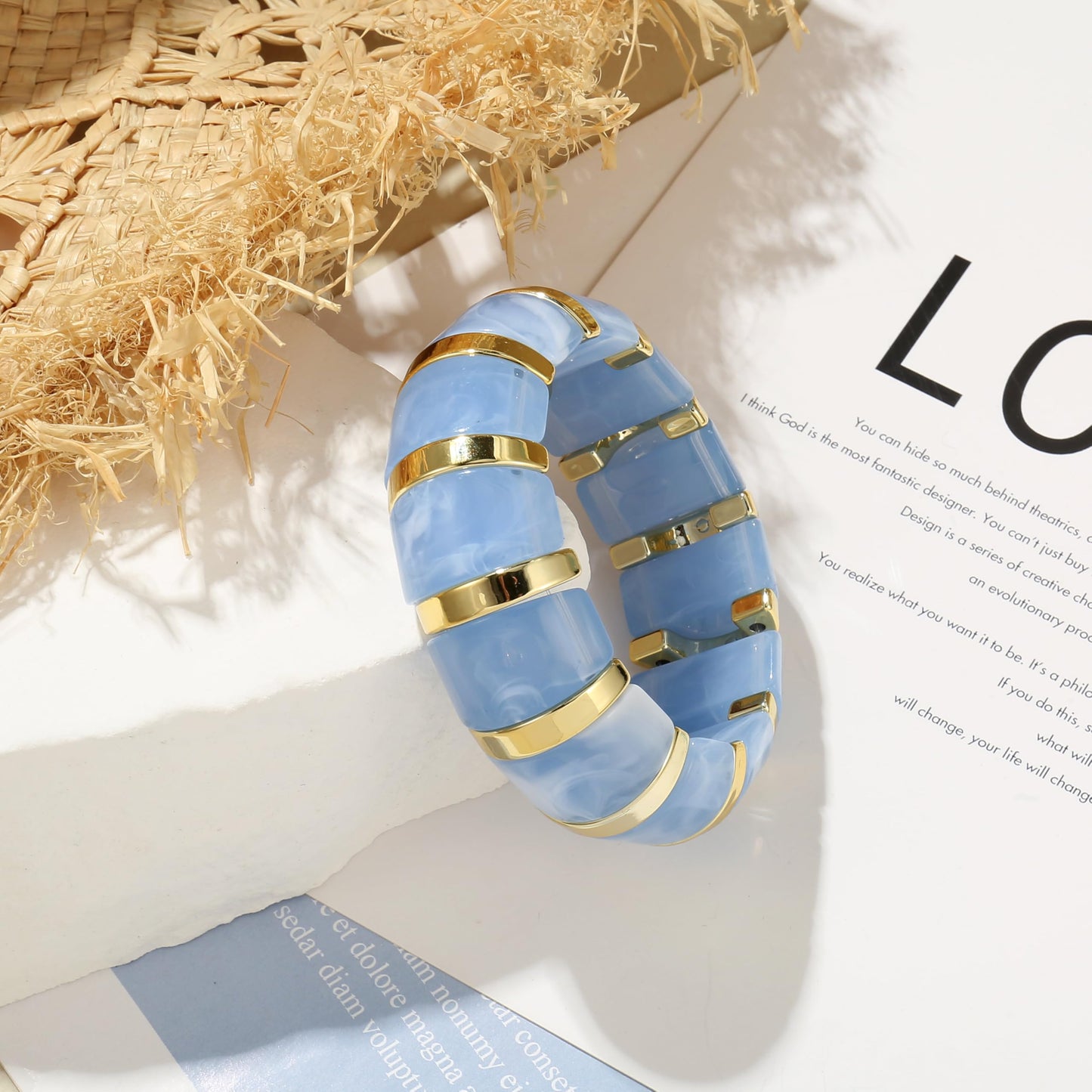 BREPINE Blue Chunky Bracelets for Women Beaded Beach Summer Boho Thick Geometric Bead Elastic Stretch Vacation Statement Wide Bracelet