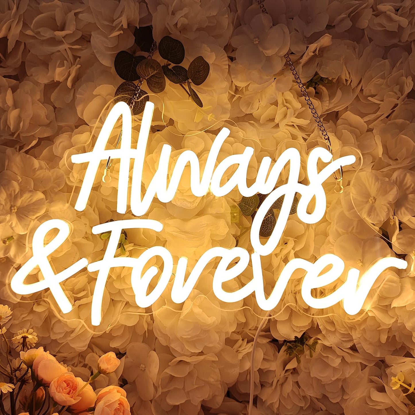Planzo Always & Forever Led Neon Sign Light Wedding Birthday Party Backdrop Wall Decor Hanging Sign Bedroom Propose Anniversary Christmas Gifts 15.7”L X 9.4” USB Warm