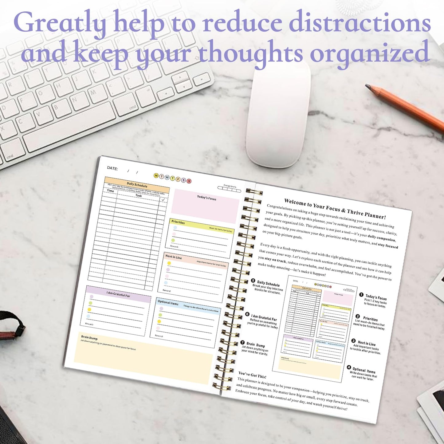 ADHD Daily Planner for Neurodivergent Adults - Focus & Thrive Planner, Undated Task Management Organizer, Productivity Planners for Women to Stay Organized - Larger Size 7 * 10in (Purple)