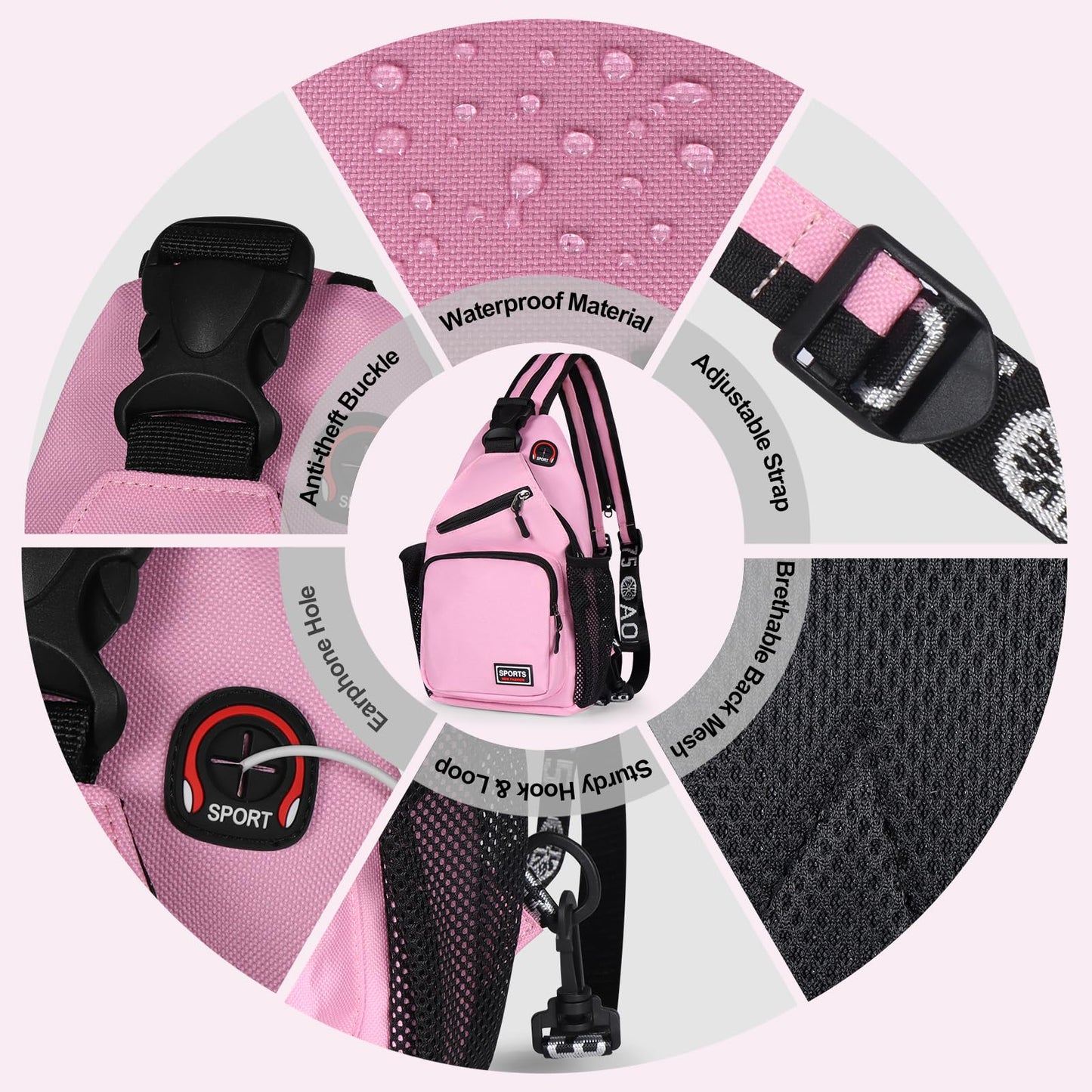 VALUEQLO Crossbody Backpack Convertible Sling Bag for Women Men with Adjustable Strap Small Casual Daypack for Hiking Traveling (Small, 11-Inch, Pink)
