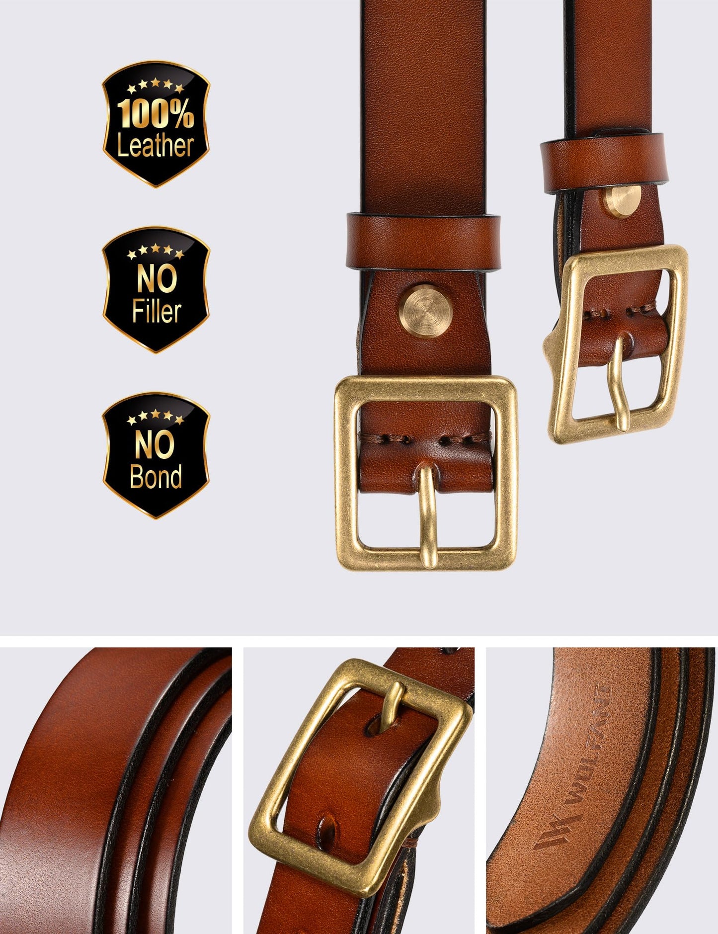WOLFANT Full Grain Leather Belt for Women,1.1" Ladies Casual leather Jean Belt with Vintage Square buckle in Gift Box