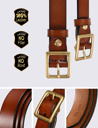 WOLFANT Full Grain Leather Belt for Women,1.1" Ladies Casual leather Jean Belt with Vintage Square buckle in Gift Box