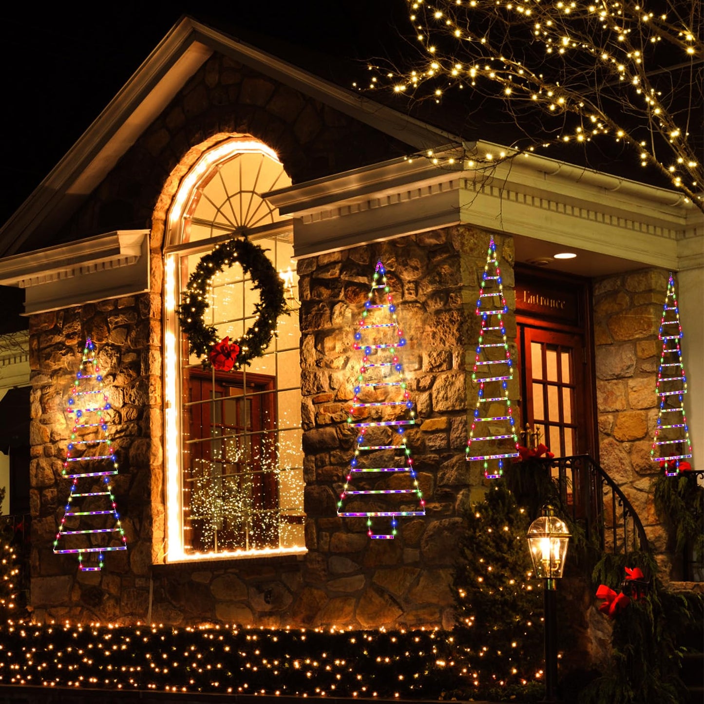 MUYUN LED Christmas Ladder Tree Lights, 4.3ft, 165 Multicolor LEDs, 8 Modes, Waterproof, Indoor/Outdoor