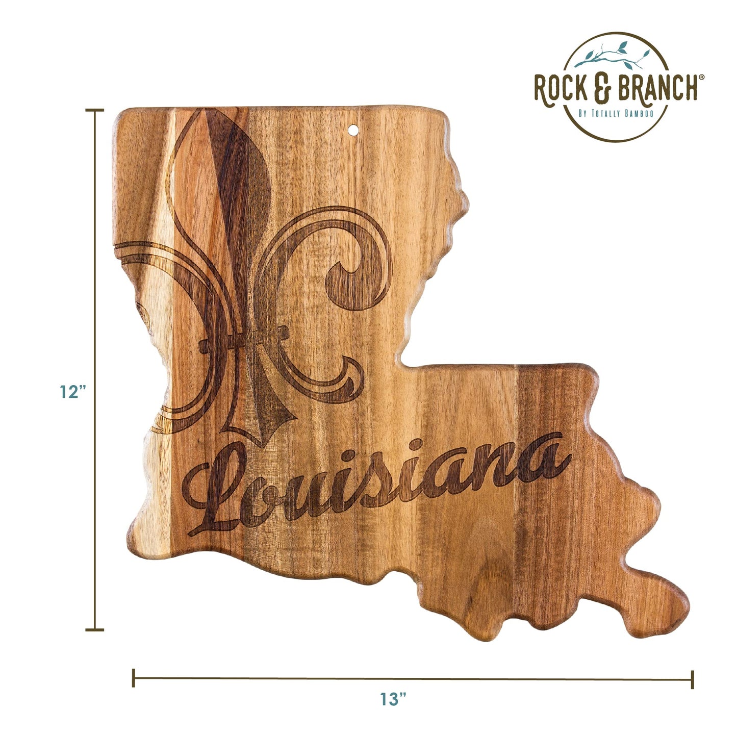 Totally Bamboo Rock & Branch Origins Series Louisiana State Shaped Cutting Board and Charcuterie Serving Tray, Includes Hang Tie for Wall Display