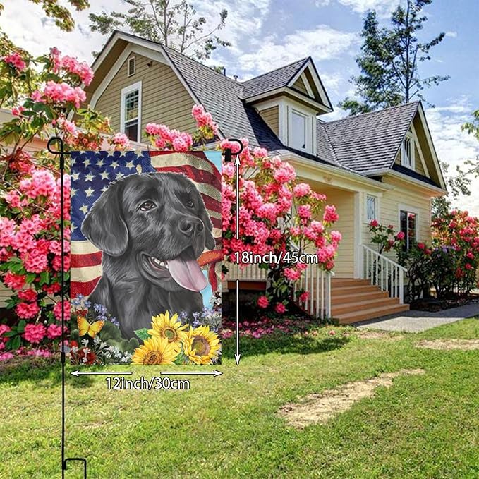 Lab Black Labrador American Flag Patriotic Dog Garden Flag Welcome Party Outdoor Outside Decorations Picks Home House Garden Yard Decor 12x18 Inch