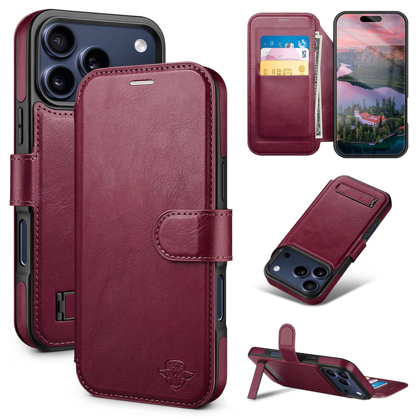 DuckSky Wallet Case for iPhone 17 Pro Max 6.9" Magnetic Flip Leather Folio Cover with RFID-Blocking Credit Card Holder,Wireless Charging Compatible,Women Men Apple 17 Pro Max Protective Case,Wine Red