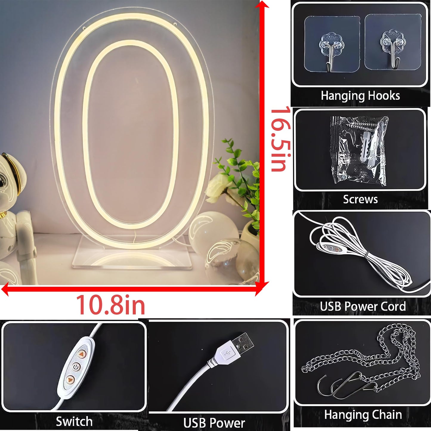 Lovewenying Neon Signs Number 0 Birthdays Decor Neon Lights Party USB Plus Battery Case Light up your baby's birthday with our Neon Number Zero Sign (Number 0-Warm White)